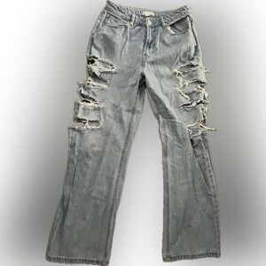 cut out straight leg jeans